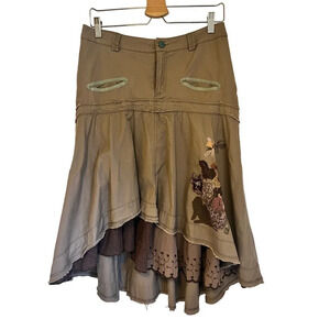 Hendi 100% Cotton embroidered mix media lagenlook skirt M